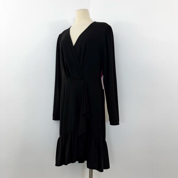 Ralph Lauren Surplice Wrap Front Ruffle Stretch Jersey Dress Black 16 NWT - Picture 3 of 10